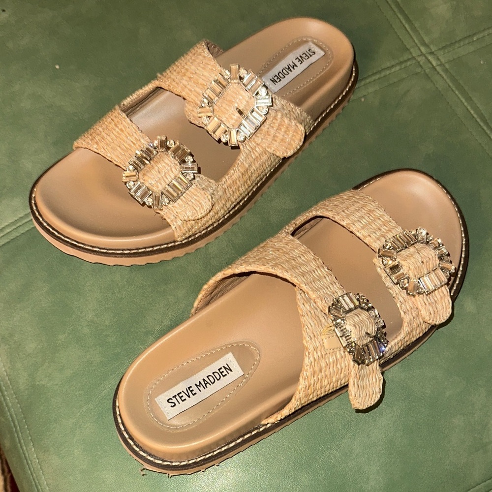 Steve Madden Beige Sandals with Crystal Buckles